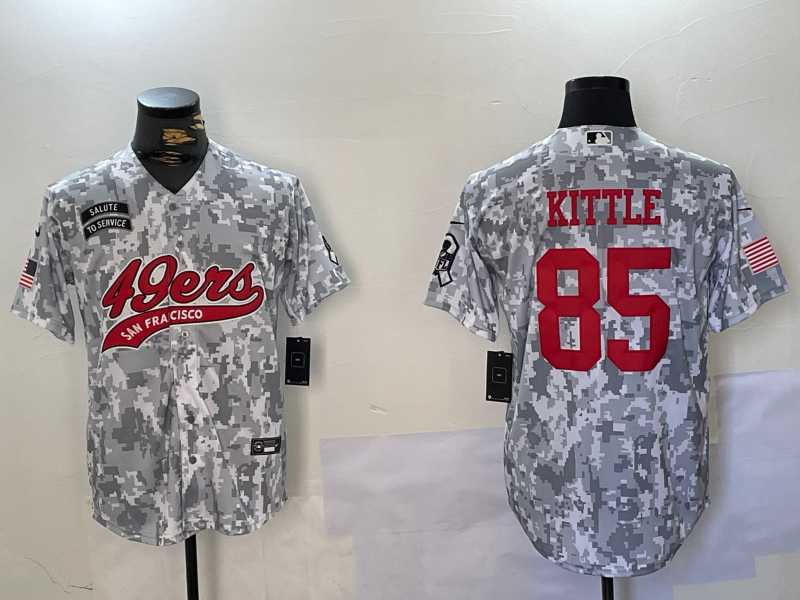 Mens San Francisco 49ers #85 George Kittle Arctic Camo 2024 Salute to Service Stitched Baseball Jersey